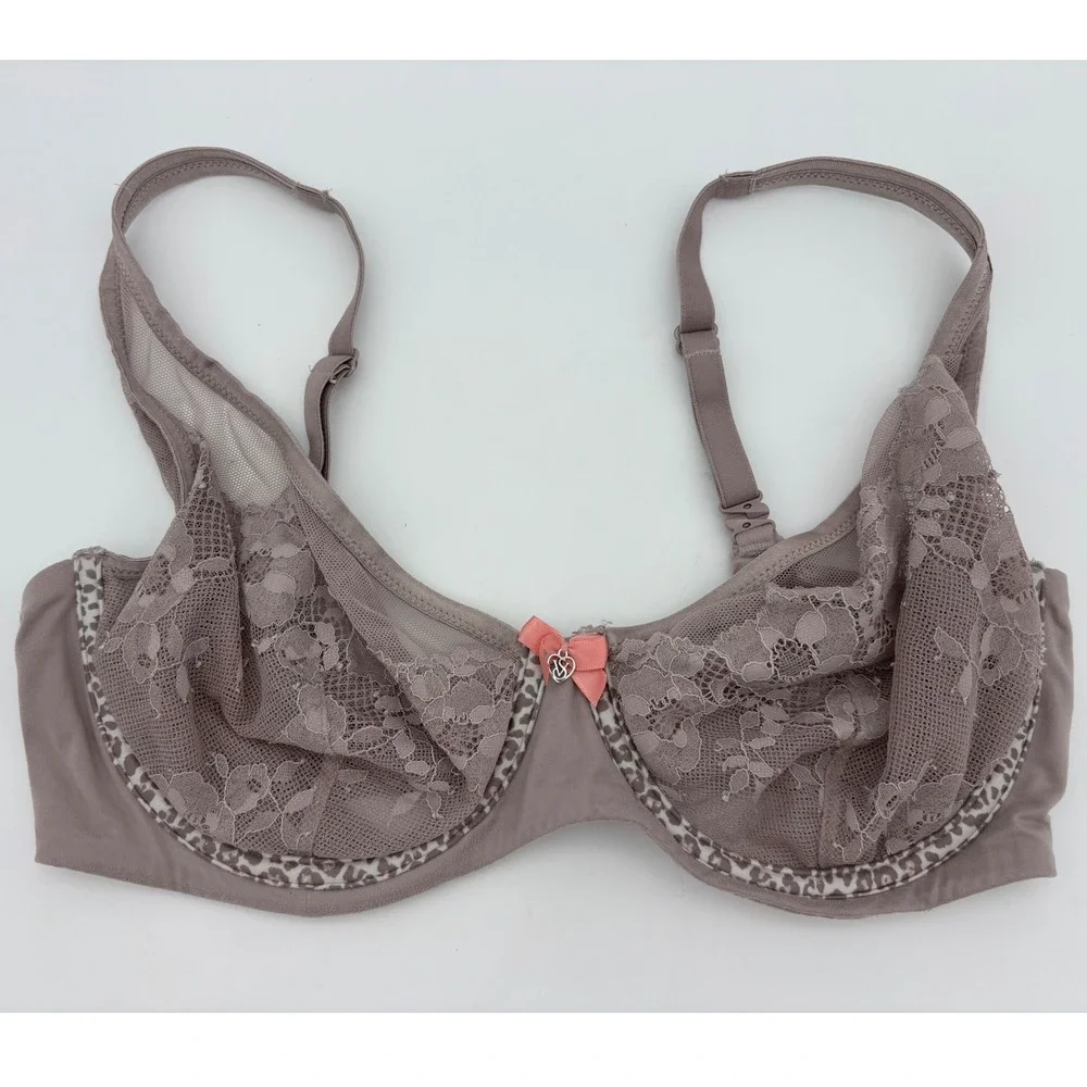 VICTORIA'S SECRET Unlined Demi Bra Pink Body by Lace Leopard Underwire Sexy 34DD